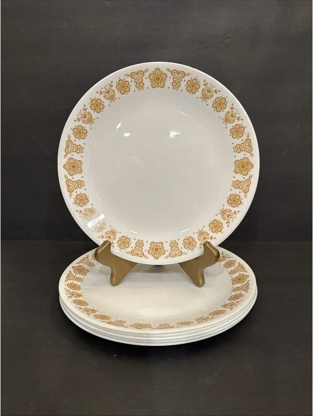 Vintage Corning Corelle Butterfly Gold Pattern Set Of 6 Dinner Plates 10.25” W